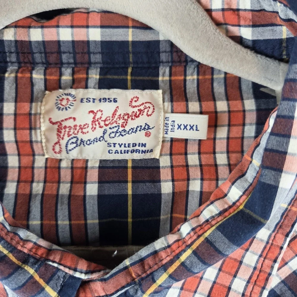 True Religion Pearl Snap Plaid Shirt Mens 3XL Western Cowboy Long Sleeve